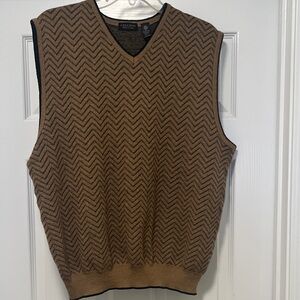 Cellini Wool Men's V-Neck Sweater Vest in Brown Chevron